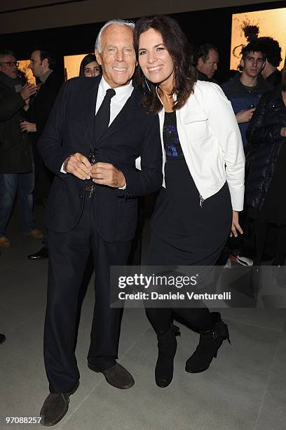 Giorgio and Roberta Armani attend Richard Hambleton Exhibition during Milan Fashion Week Womenswear Autumn/Winter 2010 show on February 25, 2010 in...