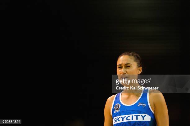 Maria Folau of the Mystics looks on during the round six ANZ Premiership match between the Central Pulse and the Northern Mystics at Horncastle Arena...