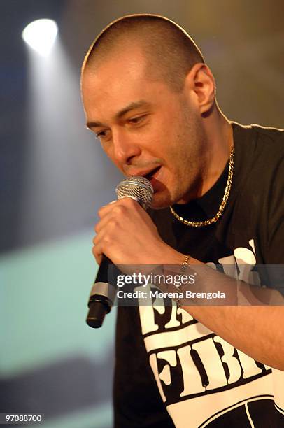 Fabri Fibra during the Italian tv show "Scalo 76" on February 10, 2008 in Milan, Italy.