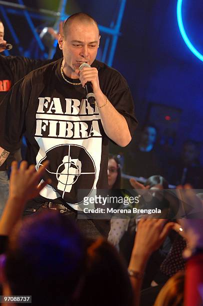 Fabri Fibra during the Italian tv show "Scalo 76" on February 10, 2008 in Milan, Italy.