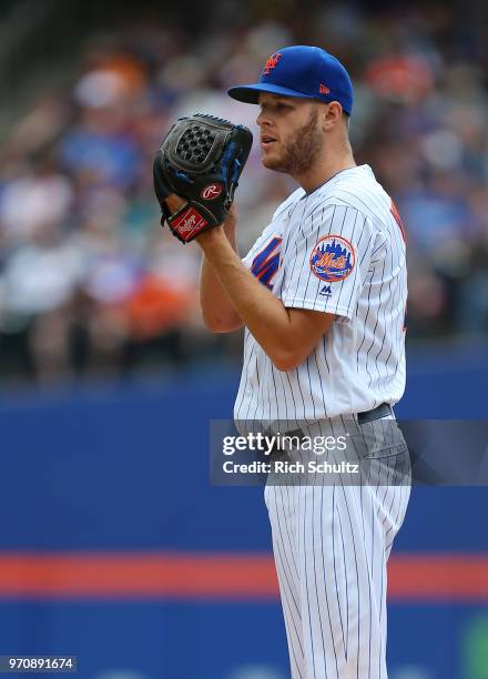 Pitcher Zach Wheeler of the New York Mets in action against the Baltimore Orioles during a game at Citi Field on June 6, 2018 in the Flushing...