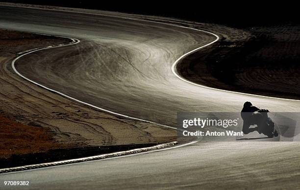 Motorcycle racer during practice for the Spanish Grand Prix on 22 September 1993 at the Circuito del Jarama near Madrid, Spain.