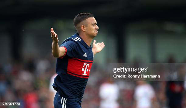 Oliver Batista Meier of FC Bayern Muenchen U17 celebrates after scoring his team's opening goal during the B Juniors German Championship Semi Final...