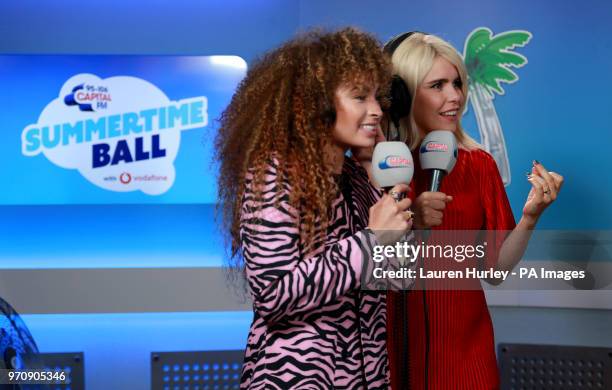 Ella Eyre and Paloma Faith in the on air studio during Capital's Summertime Ball with Vodafone at Wembley Stadium, London. PRESS ASSOCIATION Photo....