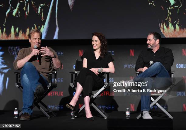 Actors Jeff Pullman, Michelle Dockery and Creator/writer Scott Frank attend #NETFLIXFYSEE For Your Consideration Event For "Godless" at Netflix FYSEE...
