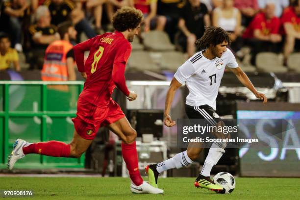 Marouane Fellaini of Belgium, Mohamed Elneny of Egypt during the International Friendly match between Belgium v Egypt at the Koning Boudewijnstadion...