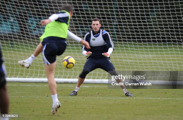 Ross Turnbull of Chelsea in action during a training session at the Cobham training ground on February 26, 2010 in Cobham, England.