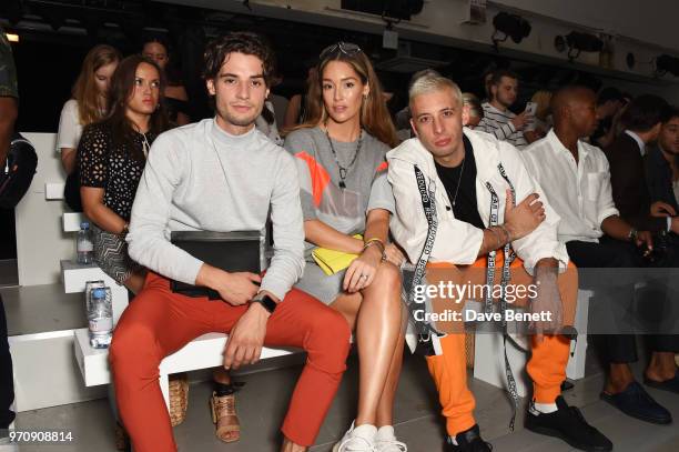 Jack Brett Anderson, Erin McNaught and Example attend the Christopher Raeburn show during London Fashion Week Men's June 2018 at the BFC Show Space...