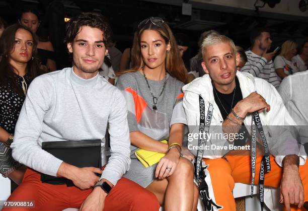 Jack Brett Anderson, Erin McNaught and Example attend the Christopher Raeburn show during London Fashion Week Men's June 2018 at the BFC Show Space...