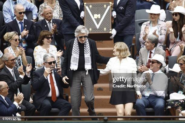 Musician Roger Waters and actress Lea Seydoux attend the Final tennis match game during the Roland Garros Tournament in Paris, France, on June 10,...