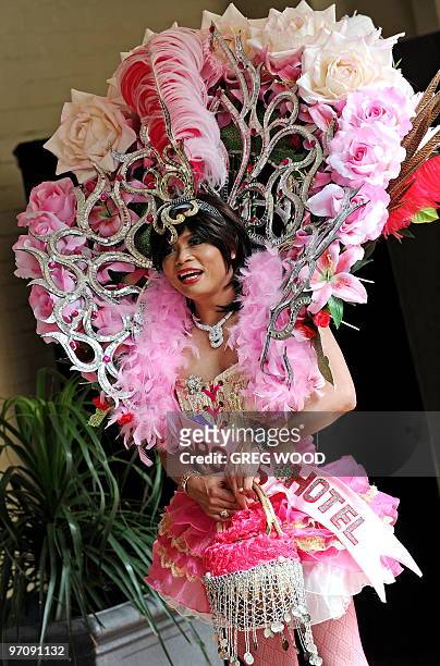 Participant arrives for the judging of the Fashions on the Field at the Pink Stiletto Gay and Lesbian Race Day at Royal Randwick Racecourse in Sydney...