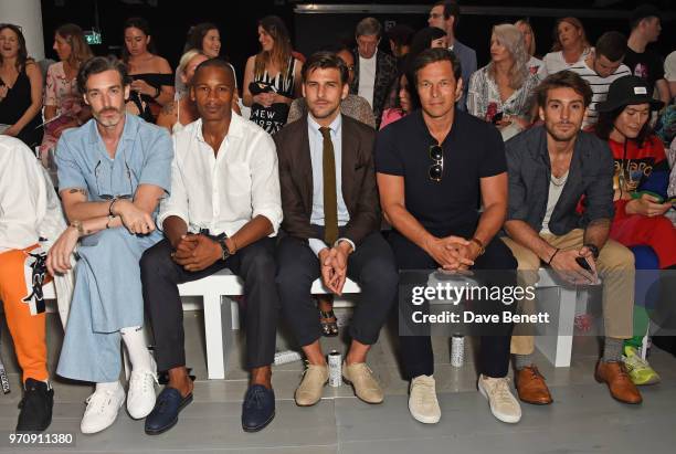 Richard Biedul, Eric Underwood, Johannes Huebl, Paul Sculfor and Deano Bugatti attend the Christopher Raeburn show during London Fashion Week Men's...