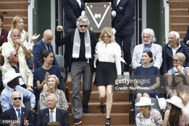 Musician Roger Waters and actress Lea Seydoux attend the Final tennis match game during the Roland Garros Tournament in Paris, France, on June 10,...