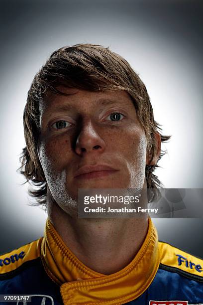 Mike Conway, driver of the Dreyer & Reinbold Racing Honda Dallara poses for a portrait during the IRL Indy Car Series Media Day at Barber Motorsports...