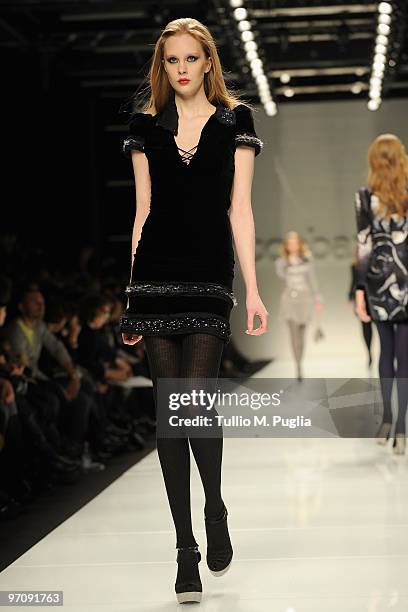 Model walks the runway during the RoccoBarocco Milan Fashion Week Autumn/Winter 2010 show on February 26, 2010 in Milan, Italy.