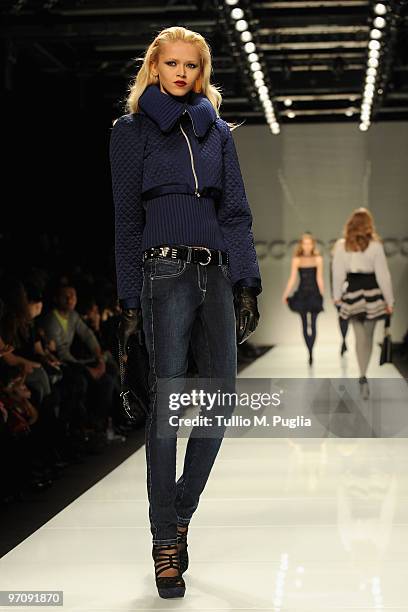 Model walks the runway during the RoccoBarocco Milan Fashion Week Autumn/Winter 2010 show on February 26, 2010 in Milan, Italy.