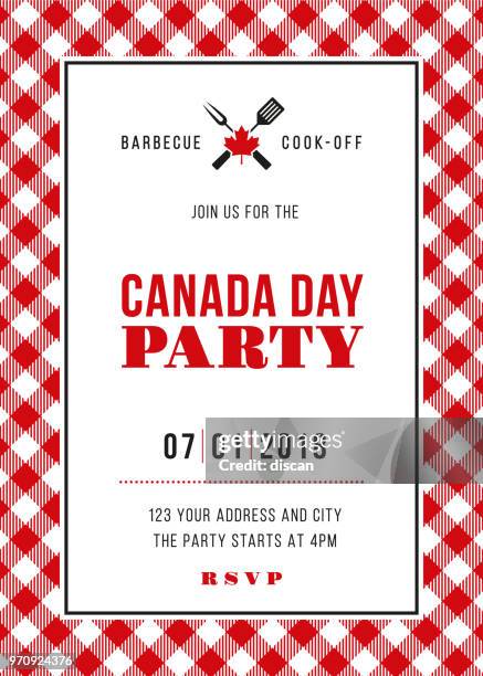 stockillustraties, clipart, cartoons en iconen met canada dag bbq-uitnodiging voor feestje - flag canada