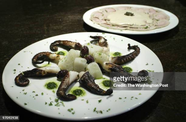 Neg#: 165348 Photog:Preston Keres/TWP Amici Miei Ristorante, Rockville, Md. Amici Miei Ristorante's vitello tonnato and grilled baby octopus .