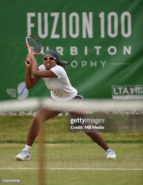 Victoria Duval on Day Six of the Fuzion 100 Surbiton Trophy at the Surbiton Racket & Fitness Club on June 7 , 2018 in Surbiton,England