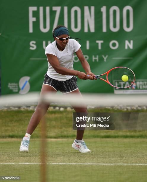 Victoria Duval on Day Six of the Fuzion 100 Surbiton Trophy at the Surbiton Racket & Fitness Club on June 7 , 2018 in Surbiton,England