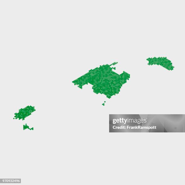 illustrazioni stock, clip art, cartoni animati e icone di tendenza di baleares country map green hexagon pattern - ibiza island