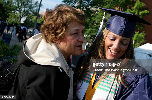 Howard University Campus Elizabeth Thornton, shares a moment with her daughter Catherine Thornton a fourth-generation Howard University graduate,...