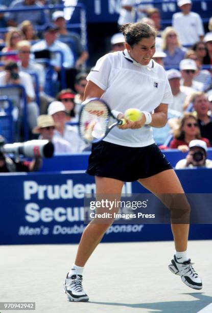 Monica Seles watches tennis at the US Open circa 1996 in New York City.