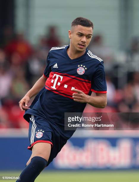 Oliver Batista Meier of FC Bayern Muenchen U17 celebrates after scoring his team's opening goal during the B Juniors German Championship Semi Final...