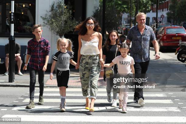 Myleene Klass seen heading to BBC Radio 2 with her boyfriend Simon Motson and their children on June 10, 2018 in London, England.