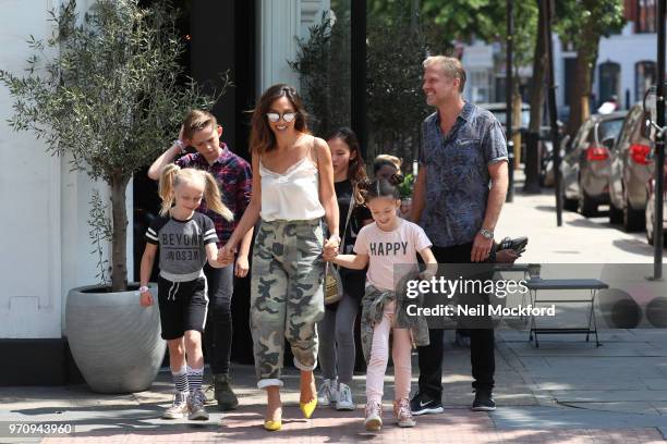 Myleene Klass seen heading to BBC Radio 2 with her boyfriend Simon Motson and their children on June 10, 2018 in London, England.