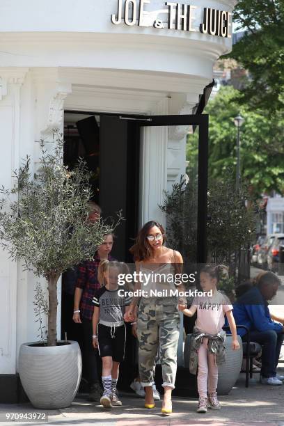 Myleene Klass seen heading to BBC Radio 2 with her boyfriend Simon Motson and their children on June 10, 2018 in London, England.