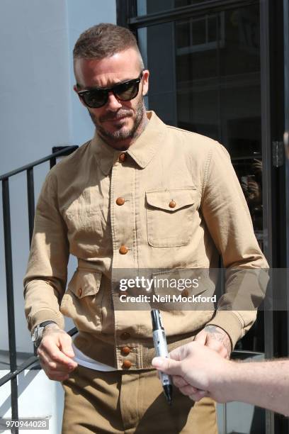 David Beckham attending the Kent & Curwen presentation during LFWM June 2018 on June 10, 2018 in London, England.