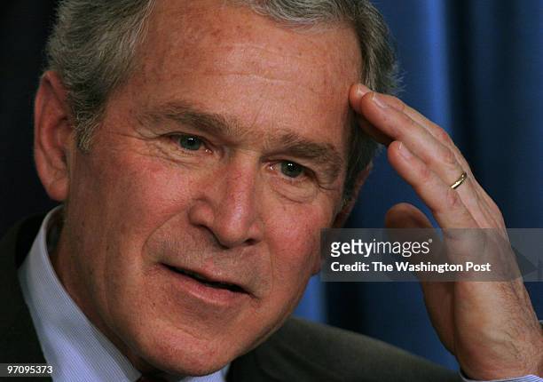 Washington, DC U.S. President George W. Bush holds a press conference in the Brady Press briefing room at the White House in Washington, D.C., on...
