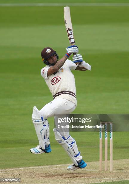 Jade Dernbach of Surrey bats during the Specsavers County Championship Division One match between Hampshire and Surrey at Ageas Bowl on June 10, 2018...