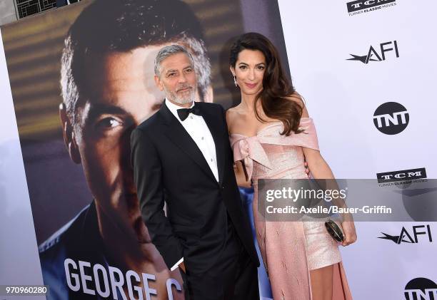 Actor George Clooney and Amal Clooney arrive at the American Film Institute's 46th Life Achievement Award Gala Tribute to George Clooney on June 7,...