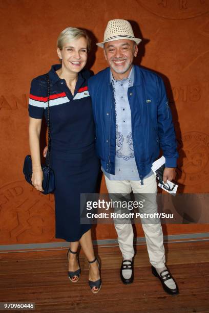 Melita Toscan du Plantier and Christian Louboutin attend the Men Final of the 2018 French Open - Day Fithteen at Roland Garros on June 10, 2018 in...