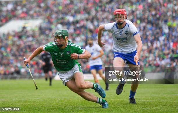 Limerick , Ireland - 10 June 2018; Sean Finn of Limerick in action against DJ Foran of Waterford during the Munster GAA Hurling Senior Championship...