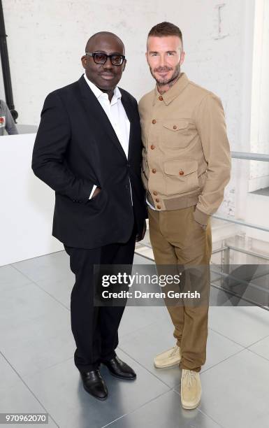 Edward Enninful and David Beckham attend the Kent & Curwen show during London Fashion Week Men's June 2018 at 11 Floral Street on June 10, 2018 in...