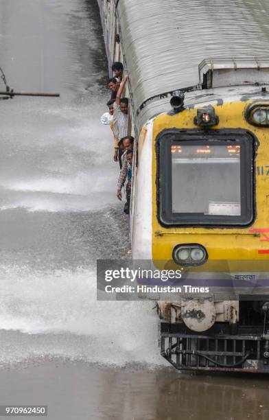 Waterlogging on railway track between Sion and Matunga after heavy rains, on June 9, 2018 in Mumbai, India. Mumbai received heavy rainfall today...