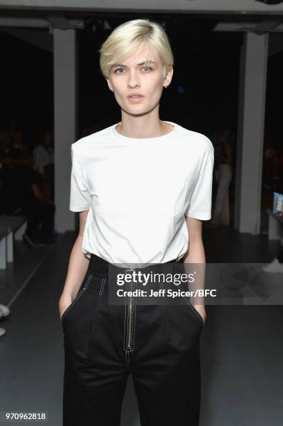 Lara Mullen attends the Alex Mullins show during London Fashion Week Men's June 2018 at the BFC Show Space on June 10, 2018 in London, England.