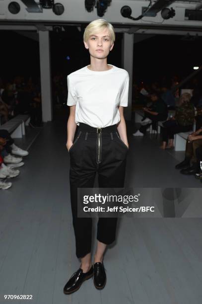Lara Mullen attends the Alex Mullins show during London Fashion Week Men's June 2018 at the BFC Show Space on June 10, 2018 in London, England.