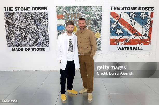 Daniel Kearns and David Beckham attend the Kent & Curwen show during London Fashion Week Men's June 2018 at 11 Floral Street on June 10, 2018 in...