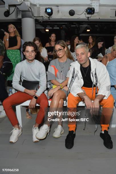 Jack Brett Anderson, Erin McNaught and Example attend the Christopher Raeburn show during London Fashion Week Men's June 2018 at the BFC Show Space...