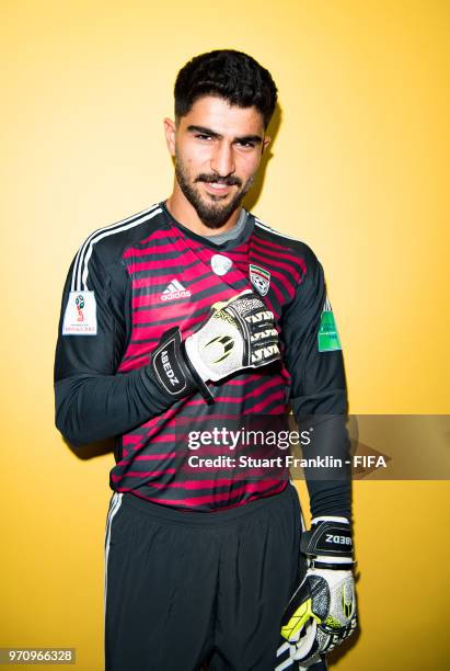 Amir Abedzadeh of Iran poses for a picture during the official FIFA World Cup 2018 portrait session at on June 9, 2018 in Moscow, Russia.