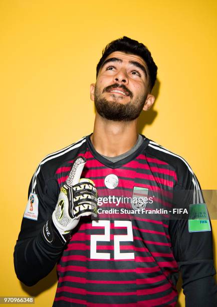 Amir Abedzadeh of Iran poses for a picture during the official FIFA World Cup 2018 portrait session at on June 9, 2018 in Moscow, Russia.