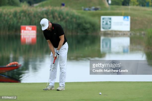 Mikko Korhonen of Finland plays his winning putt during day four of The 2018 Shot Clock Masters at Diamond Country Club on June 10, 2018 in...