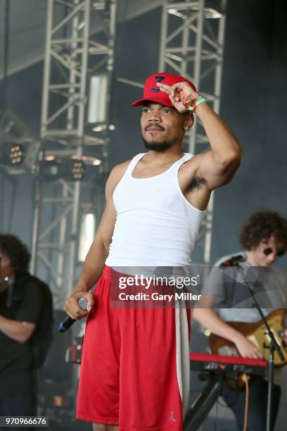 Chance The Rapper performs in concert during the Bonnaroo Music & Arts Festival on June 9, 2018 in Manchester, Tennessee.