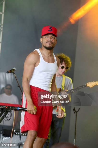 Chance The Rapper performs in concert during the Bonnaroo Music & Arts Festival on June 9, 2018 in Manchester, Tennessee.