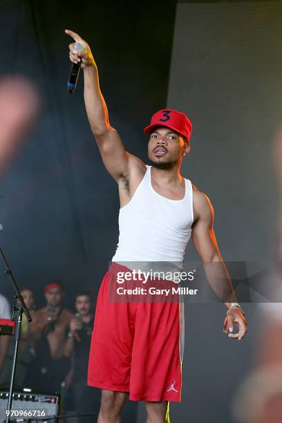 Chance The Rapper performs in concert during the Bonnaroo Music & Arts Festival on June 9, 2018 in Manchester, Tennessee.