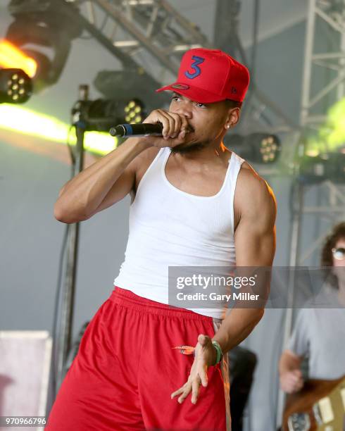 Chance The Rapper performs in concert during the Bonnaroo Music & Arts Festival on June 9, 2018 in Manchester, Tennessee.